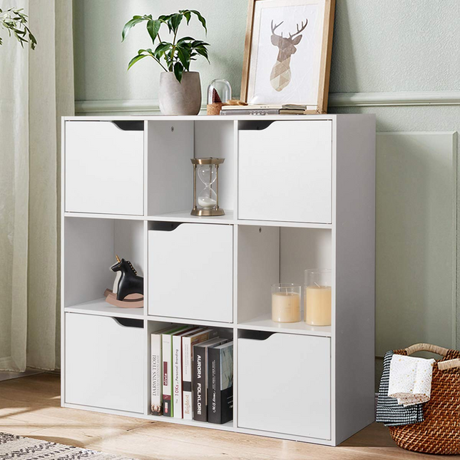 Dreamade 9-Cube Storage Organizer, Storage Cabinet with 4 Open Cubes and 5 Cabinets
