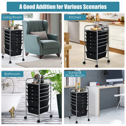 6 Storage Drawer Cart Rolling Organizer Cart, Black - Dreamade