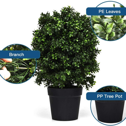 Dreamade 2 Pack 2Ft Artificial Boxwood Topiary Ball Tree, UV-Proof Realistic Leaves & Cement-Filled Pot - DreamadeUS