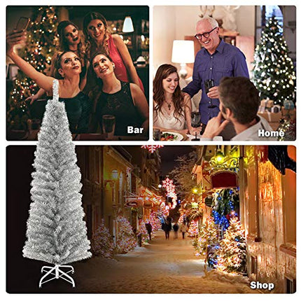 6ft Blue Pencil Christmas Tree, Artificial Slim Tree - DreamadeUS