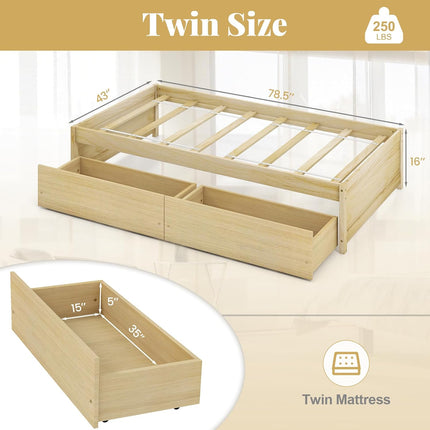 Dreamade Queen/Full/Twin Size Bed Frame with 2 Storage Drawers, Solid Wood Platform Bed with Slats Support