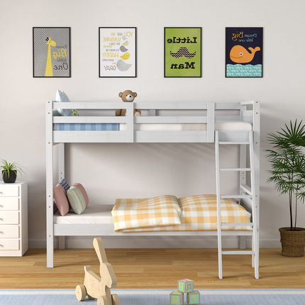 Dreamade Twin Over Twin Bunk Bed, Solid Wood Twin Bunk Bed Convertible Into Two Individual Beds