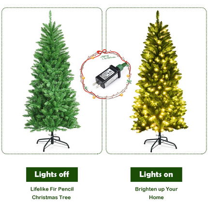 Dreamade 5ft Pre-lit Artificial Christmas Tree, Hinged Fir Pencil Christmas Tree with Lights - DreamadeUS