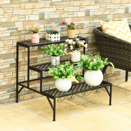 3 Tiers Metal Plant Stand, Ladder Plant Display Rack - Dreamade
