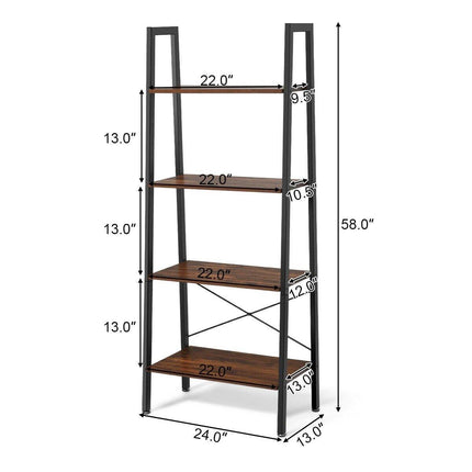 Ladder Shelf 4-Tier Industrial Bookshelf Storage Rack - Dreamadeus