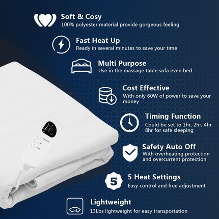 Dreamade Spa Table Heating Pad with Digital Timer and Five Heat Settings, Auto Overheat Protection, Portable Electric Table Warmers