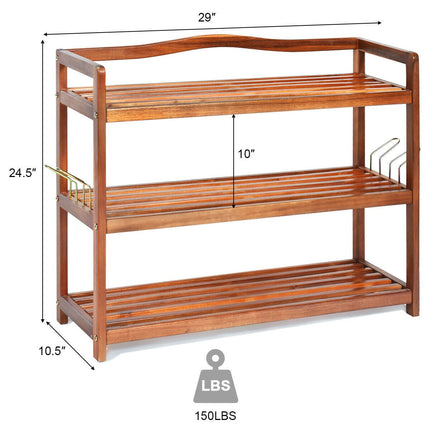 Dreamade 3-Tier Wood Shoe Rack 4 Metal Side Hangers, 29"L x10.5"Wx 24.5"H