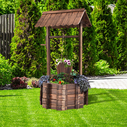 Dreamade Outdoor Wooden Wishing Well with Hanging Bucket