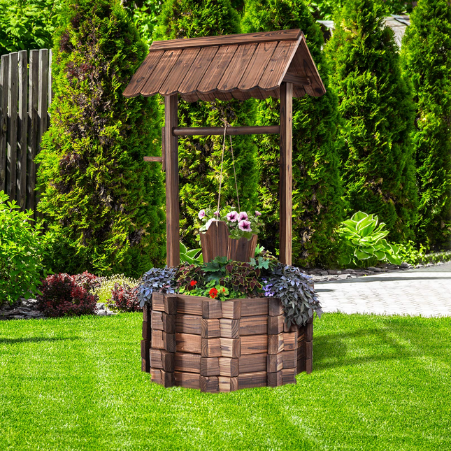 Dreamade Outdoor Wooden Wishing Well with Hanging Bucket