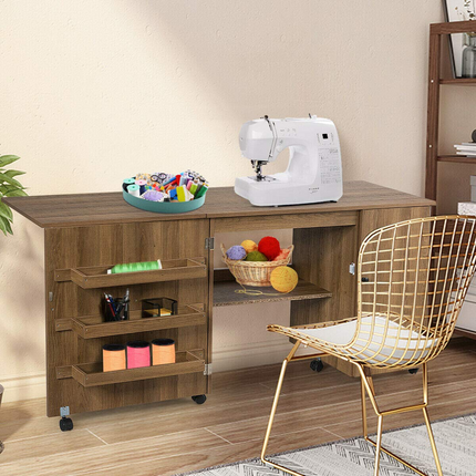 Dreamade Folding Sewing Cabinet with 3 Storage Bins