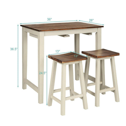 3 Piece Pub Dining Set, Counter Height Pub Table with 2 Saddle Bar Stools, Tavern Collection Table (Brown & Milky White) - Dreamadeus