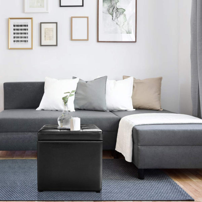 Dreamade 16'' Cube Ottoman Pouffe Storage Box Lounge Seat Footstools W/ Hinge Top and Bottom