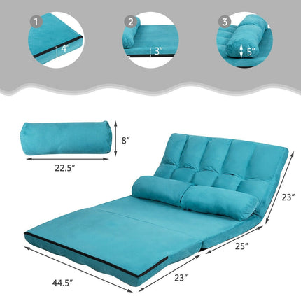 Adjustable Floor Sofa, Foldable Lazy Sofa Sleeper Bed 6-Position Adjustable,2 Pillows - Dreamadeus