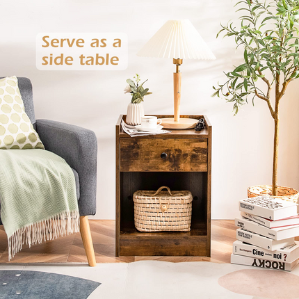 Dreamade Nightstands Set of 2, Modern End Tables w/Storage Drawer & Open Compartment
