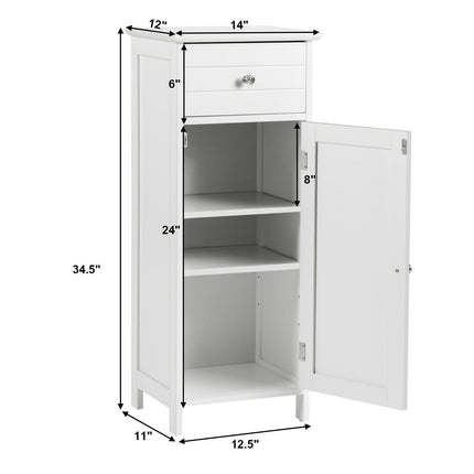 Bathroom Floor Storage Cabinet with Adjustable Shelf & Large Drawer