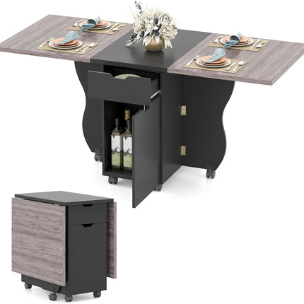 Dreamade Folding Dining Table 3-in-1 Space-Saving Drop Leaf Kitchen Table with Lockable Wheels