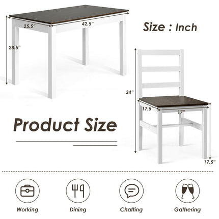 Dreamade 5-Piece Dining Table Set, Rectangular Kitchen Table and Chairs Set (Walnut+White)