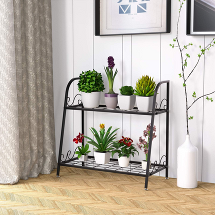 Dreamade 2 Tier Metal Plant Stand, Indoor Outdoor Plant Shelf, Flower Rack Display Shelf