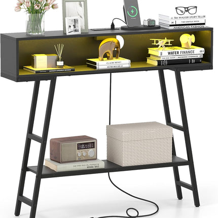 Dreamade Console Table with Charging Station & LED Lights