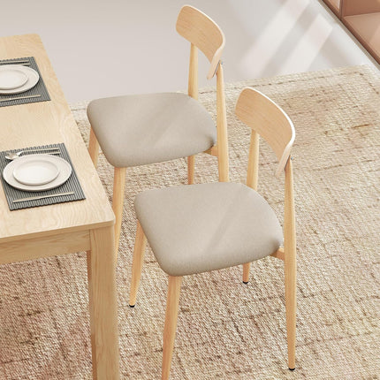 Dreamade Linen Fabric Upholstered Modern Dining Chair Set of 2/4 with Padded Seat and Curved Back