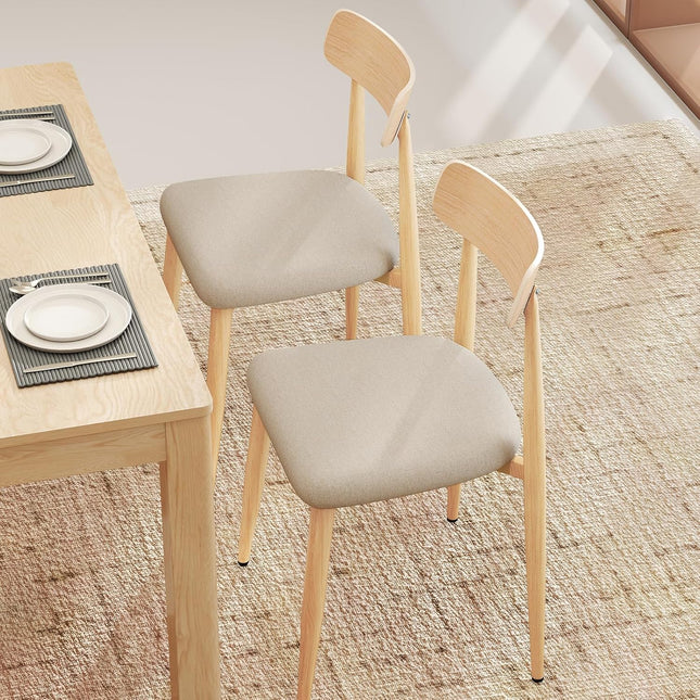 Dreamade Linen Fabric Upholstered Modern Dining Chair Set of 2/4 with Padded Seat and Curved Back