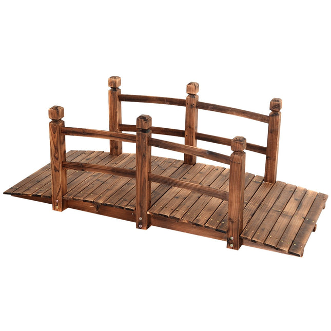 Dreamade 5 Ft Wooden Garden Bridge, Stained Wood/Natural Wood Garden Bridge