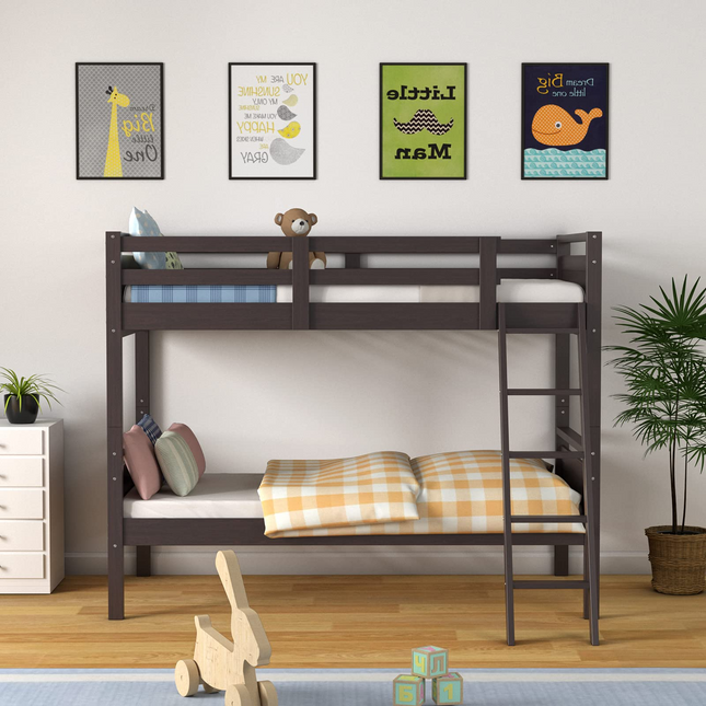 Dreamade Twin Over Twin Bunk Bed, Solid Wood Twin Bunk Bed Convertible Into Two Individual Beds