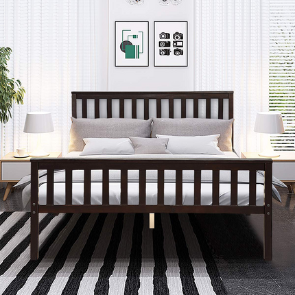 Dreamade Queen Size Wood Slats Great Support with Six Legs, No Box Spring Needed, Antique Espresso