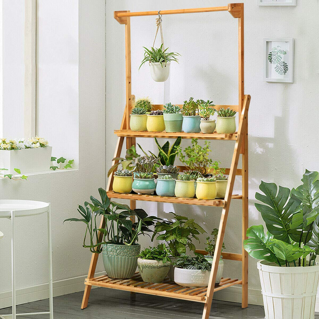 Dreamade 3-Tier Hanging Plant Stand Storage Shelf, Folding Flower Pot Organizer Display Storage Rack