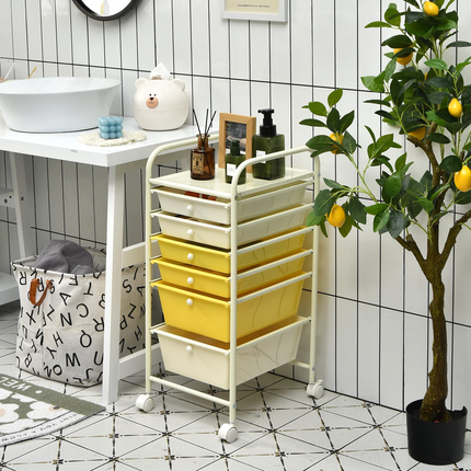 6 Storage Drawer Cart Rolling Organizer Cart, Yellow - Dreamade