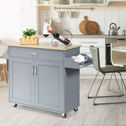 Dreamade Kitchen Island, Rolling Kitchen Cart with Spice and Towel Rack, Large Drawer & 2-Door Storage Cabinet