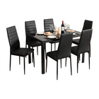 Dreamade Kitchen Dining Table Set, Glass Tabletop Dining Room Set with Leather Padded 6 Chairs, Black