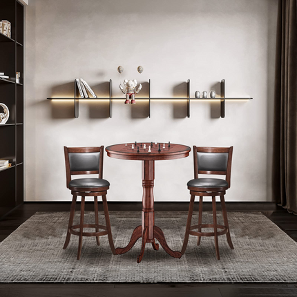 Dreamade 3 Pcs Pub Table Set, Wooden Pub Pedestal Side Table w/Stable Base