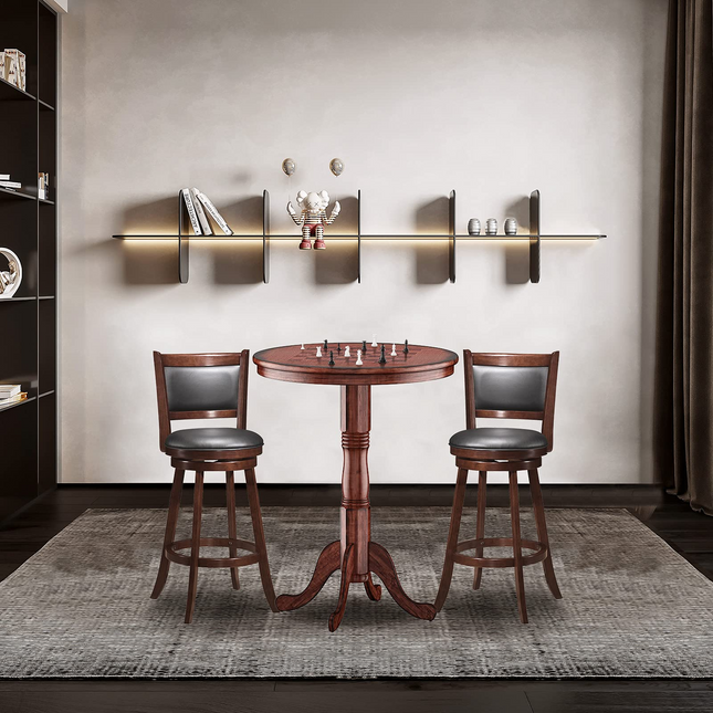 Dreamade 3 Pcs Pub Table Set, Wooden Pub Pedestal Side Table w/Stable Base