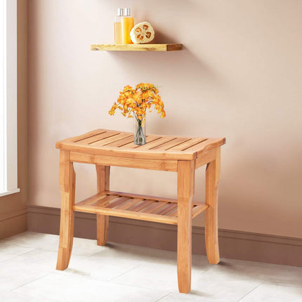 Bamboo Shower Bench Seat with Storage Shelf - Dreamadeus