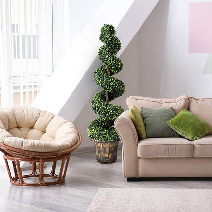 4 Ft Artificial Boxwood Spiral Tree, Fake Greenery Plants - DreamadeUS