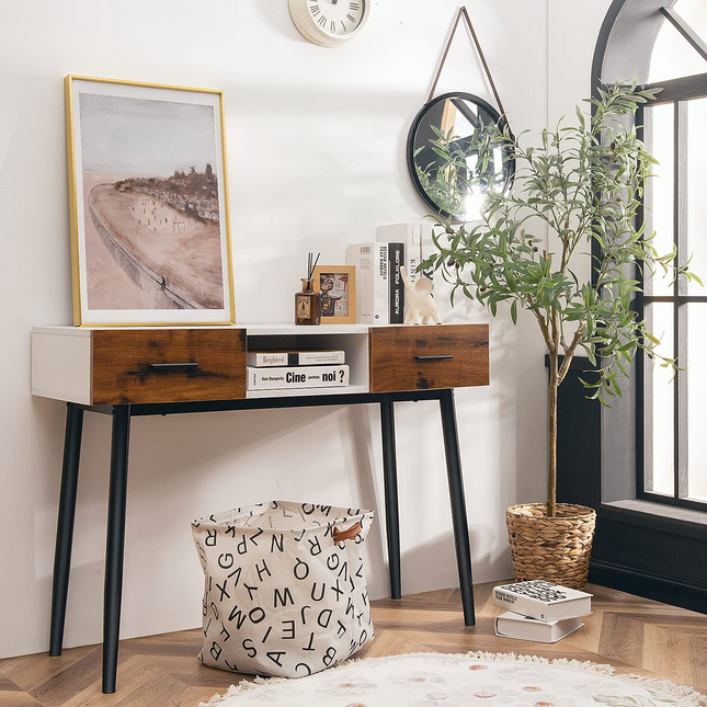Dreamade 48" Console Table, Industrial Style Sofa Table w/ 2 Drawers & Middle Open Shelf