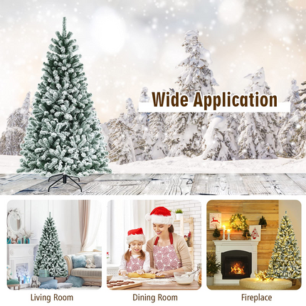 Dreamade Snow Flocked Christmas Tree, Artificial Hinged Xmas Tree - DreamadeUS