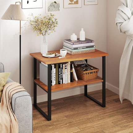Dreamade Bathroom Storage Shelf with Waterproof Finish, 2-Tier Teak Wood Bookshelf