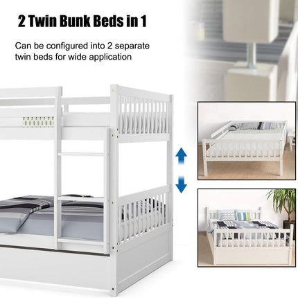 Dreamade Full Over Full Bunk Bed with Trundle Guardrails and Ladder