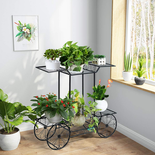 Dreamade Garden Cart Metal Plant Stand with 4 Decorative Wheels