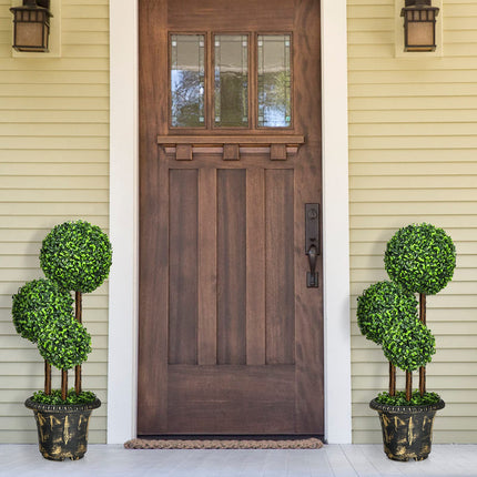 2.5 Ft/3 Ft Artificial Boxwood Topiary Tree, Fake Greenery Plants Triple Ball Tree - DreamadeUS