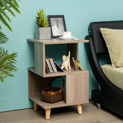 Dreamade Set of 2 End Table, Wood Nightstand with Legs (Natural)