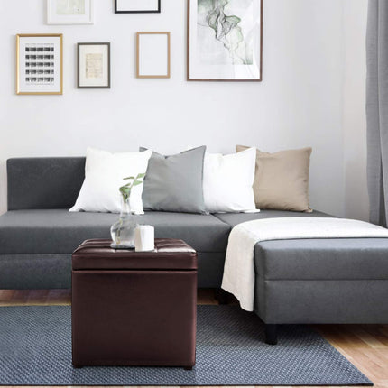 Dreamade 16'' Cube Ottoman Pouffe Storage Box Lounge Seat Footstools W/ Hinge Top and Bottom