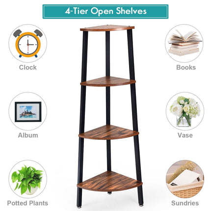 4-Tier Corner Shelf Industrial Multipurpose Bookcase - Dreamadeus