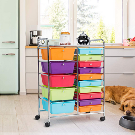15-Drawer Organizer Cart Office School Rolling Storage Cart - Dreamade