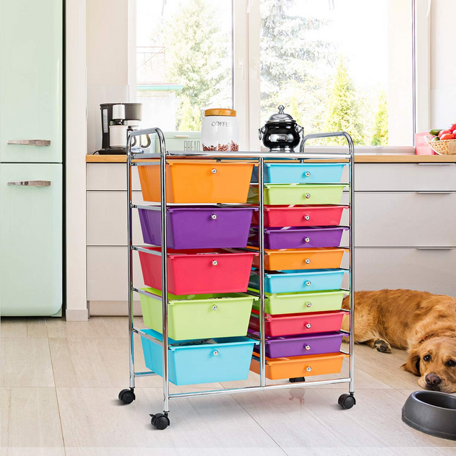 15-Drawer Organizer Cart Office School Rolling Storage Cart - Dreamade