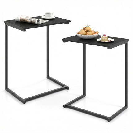 Dreamade C Shaped End Table, 26.5" Slide-Under Couch Table for Laptop Coffee Snack