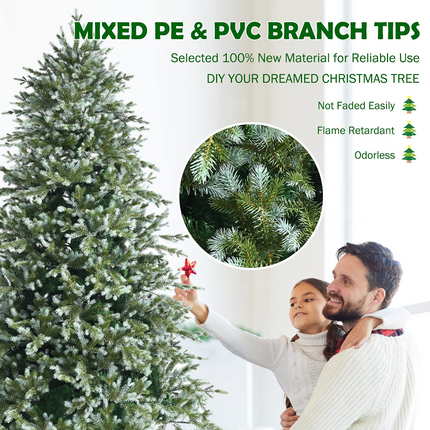 Dreamade 8ft Artificial Christmas Tree, Unlit Hinged Xmas Spruce Tree w/ 1658 Mixed PE & PVC Branch Tips - DreamadeUS