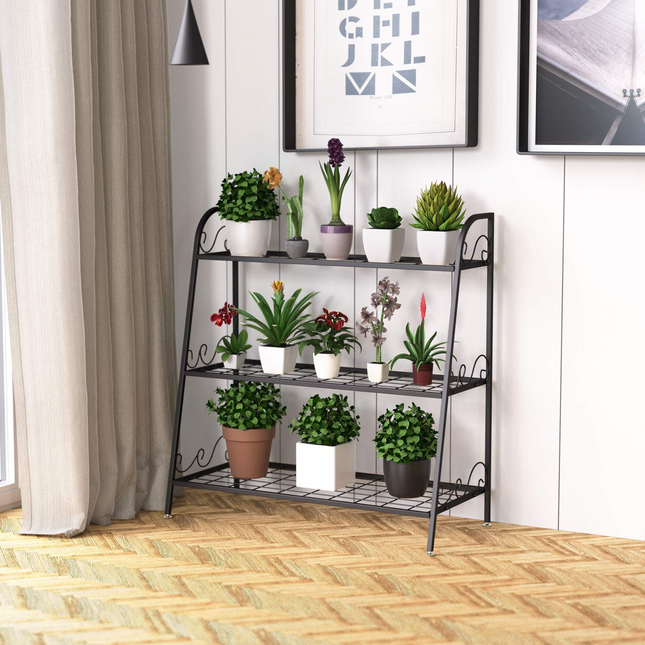 Dreamade 3 Tier Metal Plant Stand, Indoor Outdoor Plant Shelf